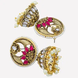 PRIVIU Gold-Plated Dome Shaped Beaded Jhumkas image 2