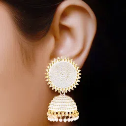 MEENAZ Gold-Plated American Diamond-Studded Dome Shaped Jhumkas image 2