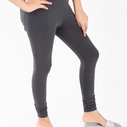 indian flower Girls Grey Solid Churidar-Length Leggings image 2