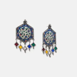 ATIBELLE Silver Plated Contemporary Meenakari Drop Earrings image 5