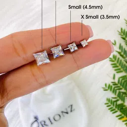 ORIONZ Men 925 Sterling Silver Cubic Zirconia Princess Solitaire Square Shaped Studs image 4