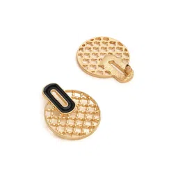 Just Peachy Gold-Plated & Black Circular Drop Earrings image 3
