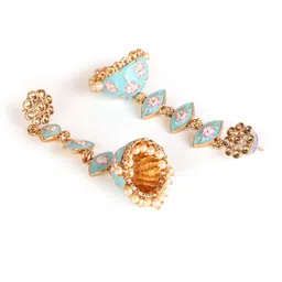 Sangria Gold-Plated Stone Studded Floral Meenakari Long Jhumka image 4