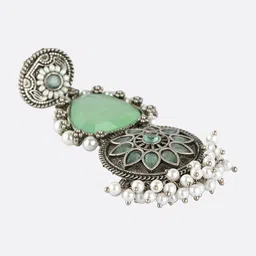 Adwitiya Collection Silver-Plated Oxidized Floral Drop Earrings image 4