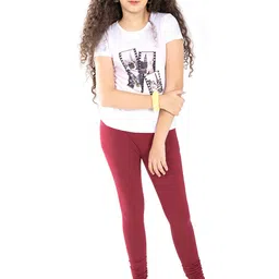 indian flower Girls Maroon Solid Churidar Length Leggings image 4