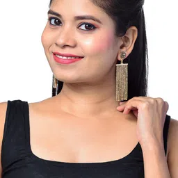 Shining Jewel - By Shivansh Women's Beige Contemporary Drop Earrings image 3