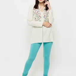 max Women Turquoise Blue Solid Churidar-Length Leggings image 4