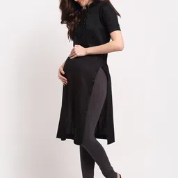 MYLO ESSENTIALS Maternity Charcoal Grey Solid Leggings image 4