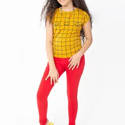 indian flower Girls Red Solid Churidar-Length Leggings image 2