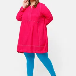 De Moza Women Turquoise Blue Solid Churidar-Length Plus Size Leggings image 4