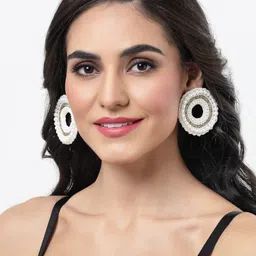 Moedbuille Silver Plated Off White Beads & Pearls Studded Handcrafted Earrings image 3