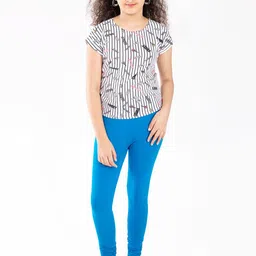 indian flower Girls Blue Solid Churidar-Length Leggings image 3