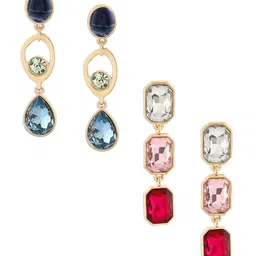 Zaveri Pearls Set of 2 Contemporary Gold-Plated Drop Earrings image 4