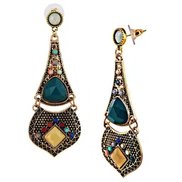 LUCKY JEWELLERY Gold-Plated Artificial Stones-Studded Contemporary Drop Earrings image 4