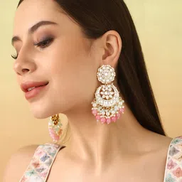 Priyaasi Gold-Plated Kundan Studded Contemporary Drop Earrings-picture-33