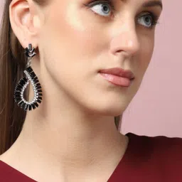 SOHI Gold-Plated Stone-Studded Drop Earrings-image-2