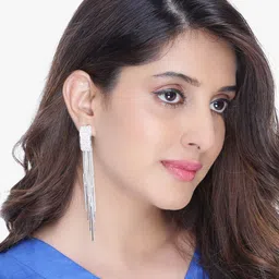 Yellow Chimes Silver-Toned Contemporary Drop Earrings image 4