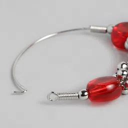 AccessHer Silver-Plated & Red Circular Hoop Earrings image 4