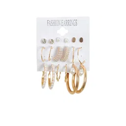 UNIVERSITY TRENDZ Set of 9 Gold-Plated Beaded Contemporary Studs & Hoop Earrings image 5