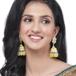 Kennice Gold-Plated Dome Shaped Kundan-Pearls studded Jhumkas image 4