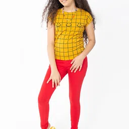 indian flower Girls Red Solid Churidar-Length Leggings image 3