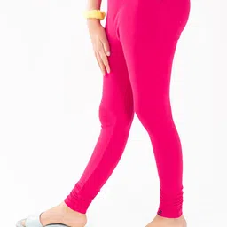 indian flower Girls Pink Solid Churidar-Length Leggings image 5