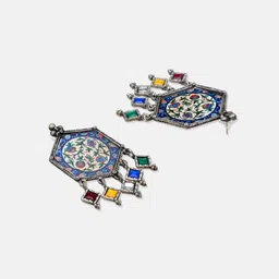 ATIBELLE Silver Plated Contemporary Meenakari Drop Earrings image 4