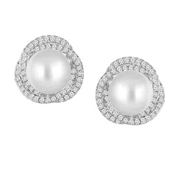 Peora Silver Plated Cubic Zirconia & Pearl Studs Earrings image 4