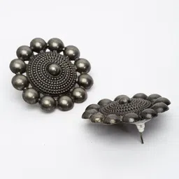 PANASH Black & Silver-toned Oxidized Studs Earrings image 4