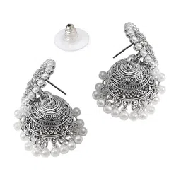 OOMPH Silver-Toned Dome Shaped Jhumkas Earrings image 5