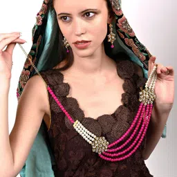 ODETTE Gold-Plated Kundan & Pearls-Studded Layered Jewellery Set-picture-13