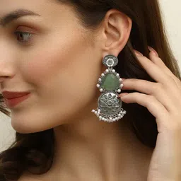 Adwitiya Collection Silver-Plated Oxidized Floral Drop Earrings image 5