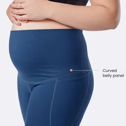 Blissclub Women Navy Maternity Leggings with Curved Belly Panel and 2 pockets image 4