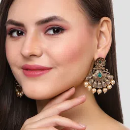 KARATCART Green Gold Plated Classic Chandbalis Earrings image 3