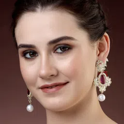 ADIVA Gold-Plated Kundan Studded Contemporary Drop Earrings image 2