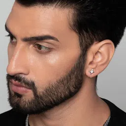 ORIONZ Men Silver Plated Stone Studded Studs Earrings image 4