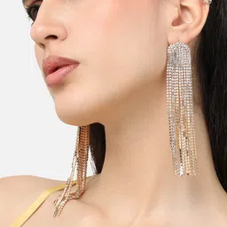 SOHI Gold Plated Contemporary Tasselled Drop Earrings image 4
