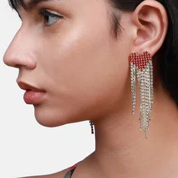 SOHI Silver-Plated Tasselled Contemporary Drop Earrings image 5