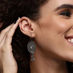 VENI Silver-Plated Stone-Studded Contemporary Drop Earrings image 3