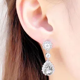 Yellow Chimes Silver-Toned Contemporary Stone Studded Drop Earrings image 5