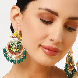 OOMPH Peacock Shaped Meenakari Chandbalis Earrings image 5