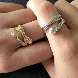 MEENAZ Set Of 2 Gold & Silver-Plated Hug Adjustable Couple Rings image 5