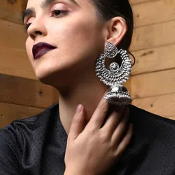 ODETTE Silver-Plated Dom Shaped Beaded Jhumkas-picture-37