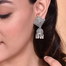 VOJ Silver Plated Dome Shaped Jhumkas-picture-17