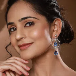 Saraf RS Jewellery American Diamond Silver Plated Oxidised Drop Earrings image 5