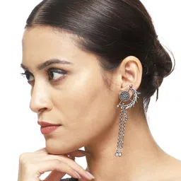 VENI Silver-Plated Oxidized Contemporary Drop Earrings image 2