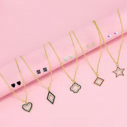 PRIVIU Set of 5 Gold Plated German Silver CZ Studded Jewellery Set-image-21