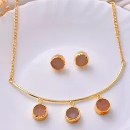 VOJ Stainless Steel Gold Plated Stone Studded Jewellery Set-picture-15