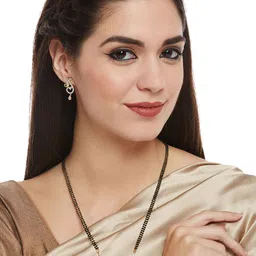 PANASH Gold-Toned & White Stone-Studded Mangalsutra & Earrings Set image 1