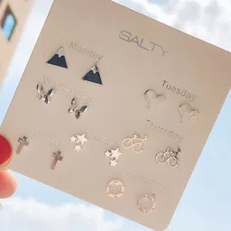 SALTY Pack of 7 Contemporary Studs Earrings image 3